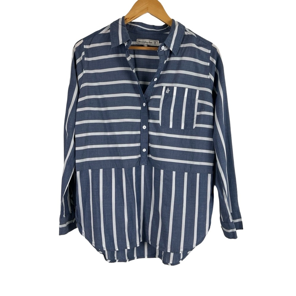 Abercrombie & Fitch Blue and White Striped Button-Down Shirt